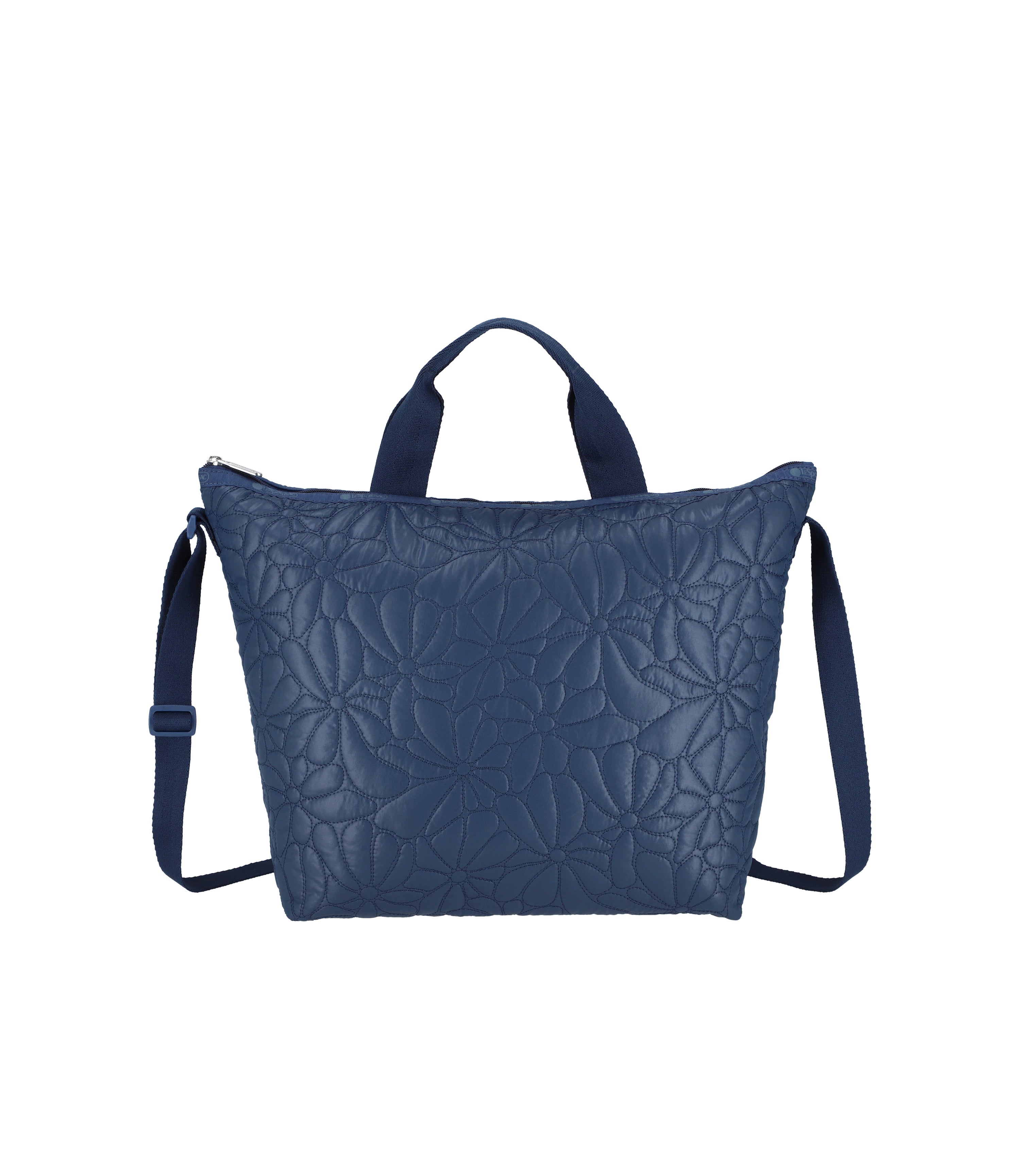 Deluxe Easy Carry Tote Navy Quilted Blooms LeSportsac