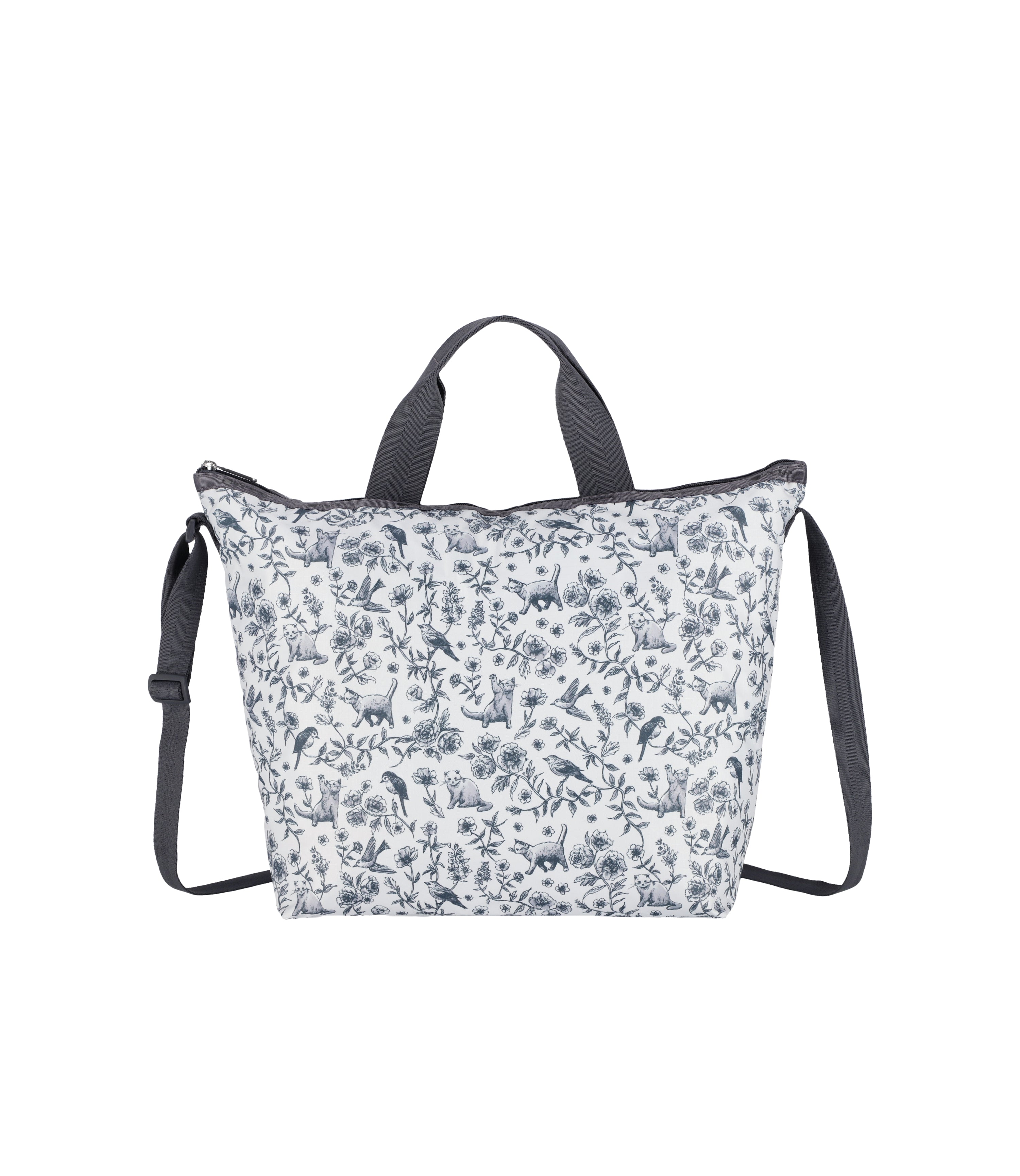 Deluxe Easy Carry Tote - Floral Birds and Cats print