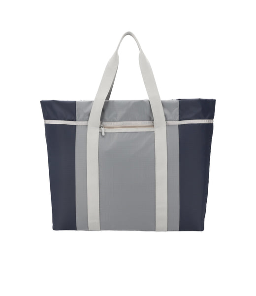 Prime Line LT-3790 Folding Tote with Leather Flap Closure Blue Os
